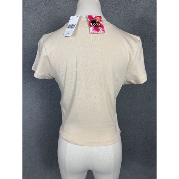Roxy Women's Beige Graphic Cropped All Day T-Shirt Size Large New With Tag's - Picture 5 of 8